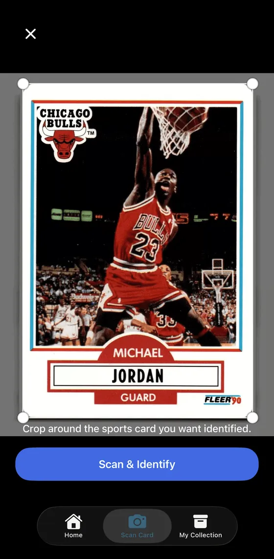 RookieScan scan screen cropping a basketball card before identification