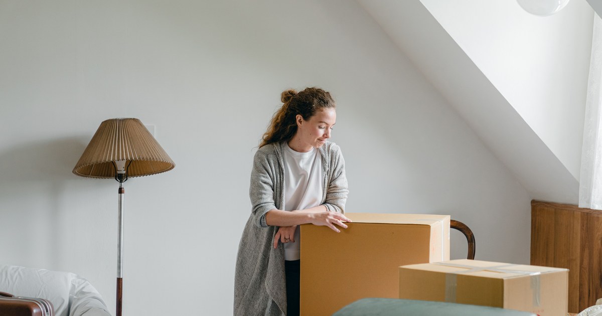 Cardboard boxes and an old suitcase in an attic room, evoking a found collection