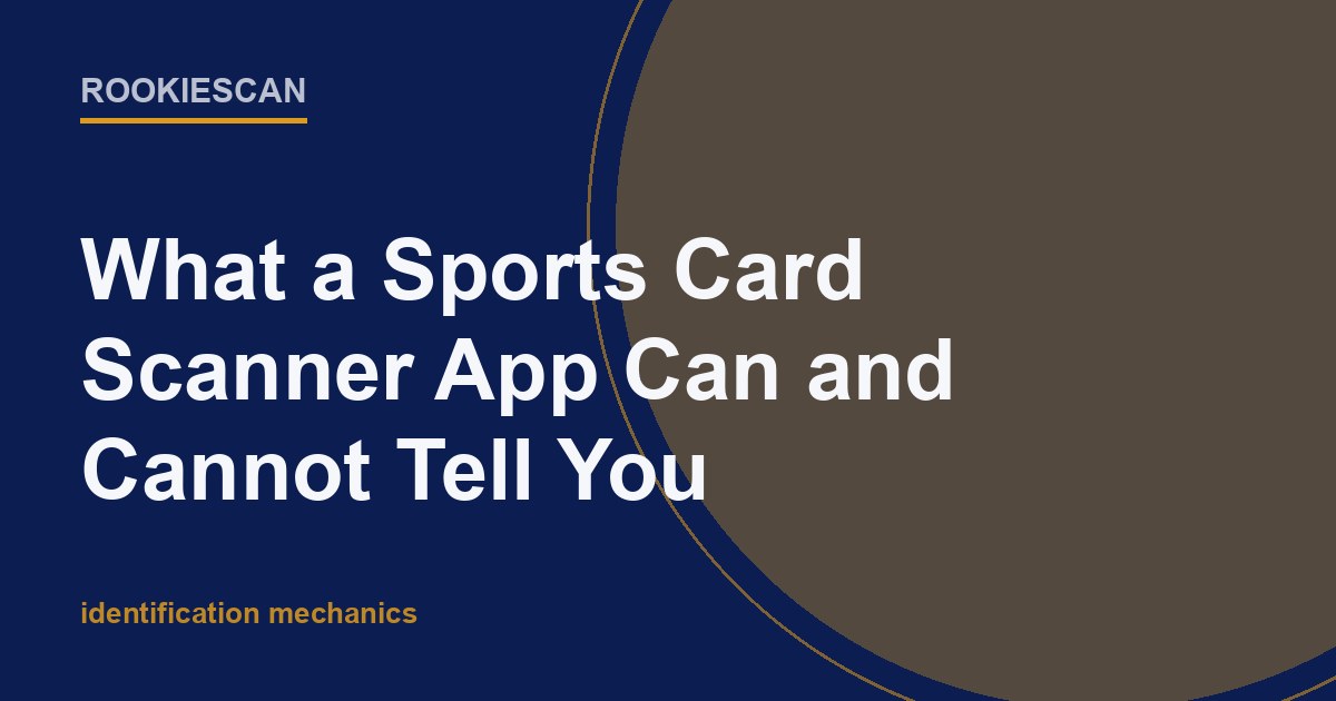 RookieScan article card with the headline: What a Sports Card Scanner App Can and Cannot Tell You